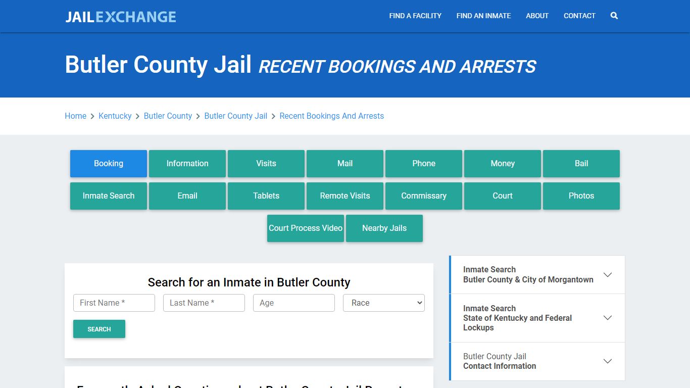 Butler County Jail KY Recent Arrests and Bookings - Jail Exchange